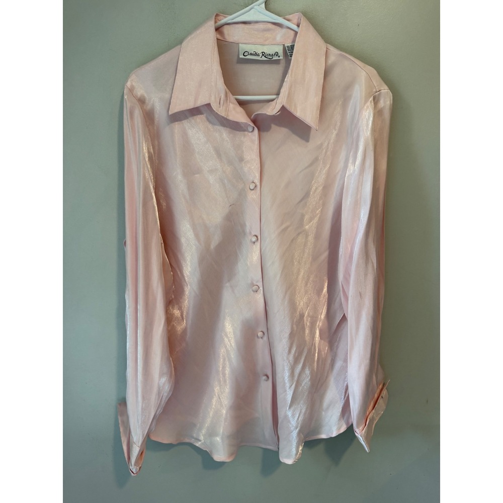 Claudia Richard Light Pink Shimmer Long Sleeve Button Down Blouse Size 18W